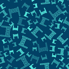 Green line Old western swinging saloon door icon isolated seamless pattern on blue background. Vector Illustration.