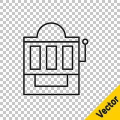 Black line Slot machine icon isolated on transparent background. Vector Illustration.