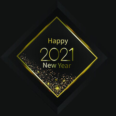 Elegant shining banner background with a gold rhombus and the inscription happy new year 2021. Year of the white bull. vector illustration.