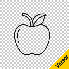 Black line Apple icon isolated on transparent background. Fruit with leaf symbol. Vector Illustration.