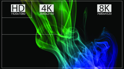 8K Ultra HD, 4K UHD, Quad HD, Full HD vector resolution presentation。 Set from 1080p to 8k.  8K UHD is the highest resolution defined in the Rec. 2020 standard. 