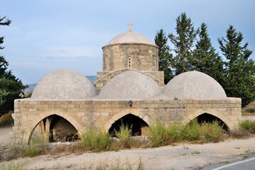 Fototapeta na wymiar 15th century domed stone church of Agia Ekaterina of Phidefkia in Kritou Terra village in the Paphos District of Cyprus