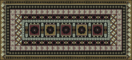 Abstract geometric tribal print, Tonga Islands. Tapa Bark Wall Art, Ethnic Islanders Wall Decor. Fiji Ethnography design. Tapa cloths fijian masi melanesia. Aboriginal carpet, mat, vector clipart - 357650945
