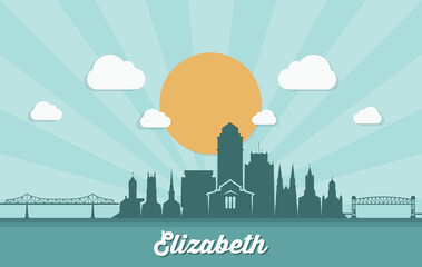 Fototapeta premium Elizabeth skyline - New Jersey, United States of America, USA - vector illustration 