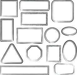 Set of white different grunge post stamps. Vector distress texture. Trendy design element for frame, logos, icons, labels and badges. Monochrome shapes