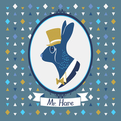 Vintage hare portrait in topper © Mrs Opossum