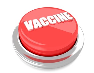 VACCINE on red push button. 3D illustration. Isolated background.