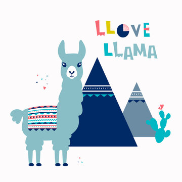 Llama Alpaca. Love llama card. Vector illustration