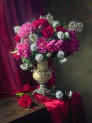 Still life with splendid bouquet of flowers