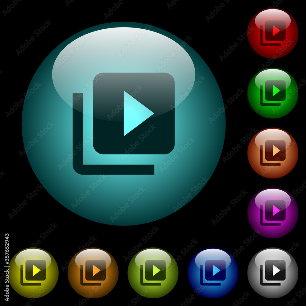 Poster video library icons in color illuminated glass buttons