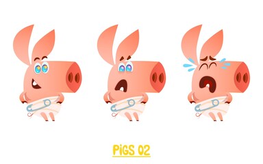 Obraz na płótnie Canvas Cute piglet characters emotions set. Cartoon style illustration.
