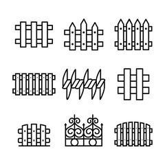 fence icon set line art design editable stroke