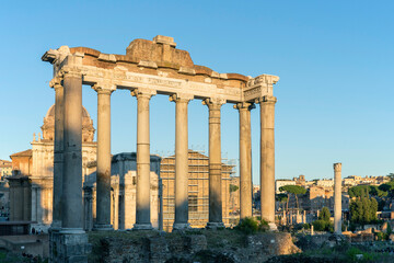 Obraz premium Ruins of Saturn Temple at Roman forum, Rome, Italy