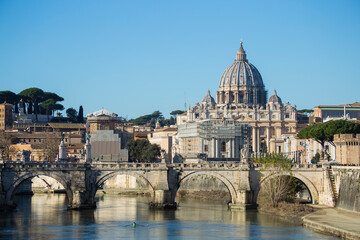 View to St. Peter cathedral of Vatican from the Umberto I bridge, Rome, Italy