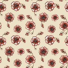 Seamless pattern with poppies. Fabric with floral print. Red flowers for instagram