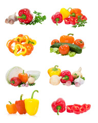 collection of peppers with vegetables isolated on white background