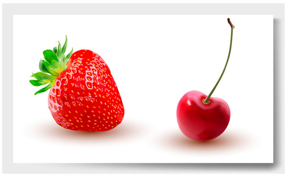 Vector strawberry.Ripe strawberry isolated on white.Vector cherry. Sweet fruit.Vector image.
