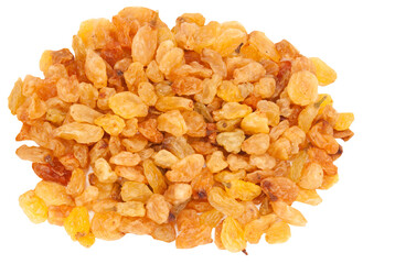 light golden raisins isolated on the white background