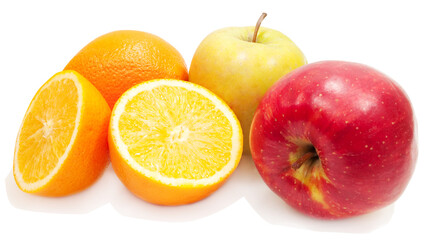 Naklejka na ściany i meble apples and oranges isolated on white