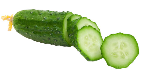 sliced cucumber isolated on white background
