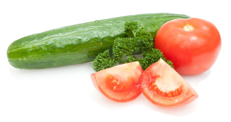 fresh vegetables with drops of water isolated on white background