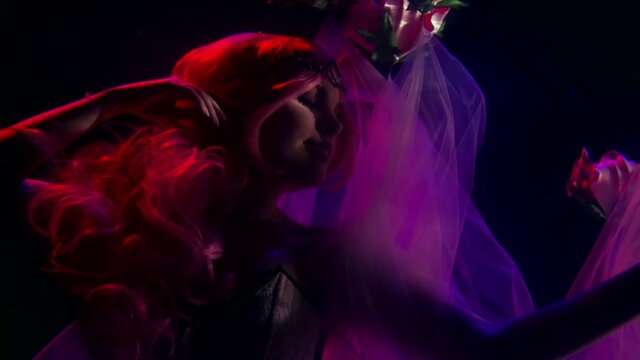romantic underwater shot of young pretty woman, magical and mystical theme