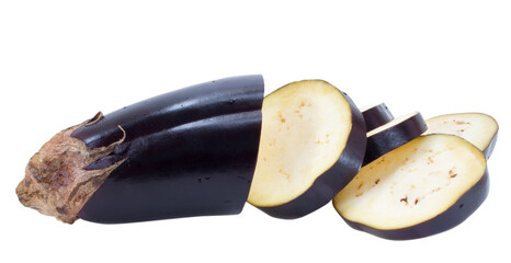sliced aubergine isolated on white background
