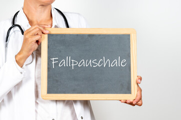 Arzt mit einer Tafel Fallpauschale