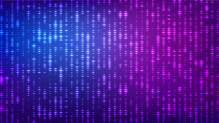 Glowing particles on blue and pink background. Digital color dots background. Abstract noise effect. Vector illustration.