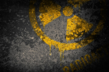 Obraz na płótnie Canvas A sign of radioactive danger on a dark background. Infected area. Threat to life. Atomic energy. Illustration.