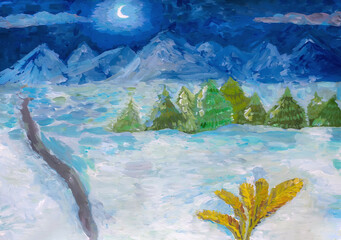 Moon in the mountains in winter