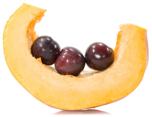 pumpkin slice with three plums