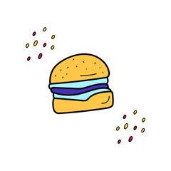 Burger icon. Unusual bright colors. Street food.Vector illustration