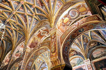 Interior view of La Mezquita Cathedral in Cordoba Spain. The cathedral was built inside of the...