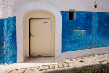 Colorful, blue building in Rabat, the capital of Morocco