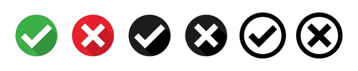 Checkmark cross on white background. Isolated vector sign symbol. Checkmark icon set. Checkmark right symbol tick sign. Flat vector icon. Test question.