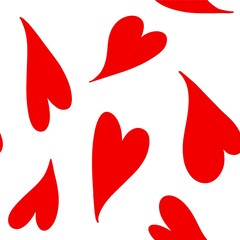 Seamless pattern of bright red hearts on a white background. Background from abstract different size hearts. Pattern for printing, textiles, postcards.