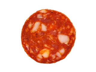 Slice of sausage or salami chorizo