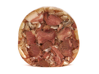 Slice of pork in aspic isolated on white