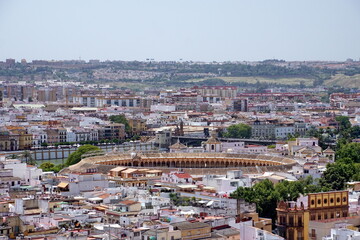 City View from Giralda Spire Bell Tower in Seville Cathedral in Andalusia Spain.