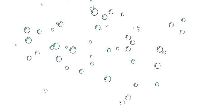 Air bubbles floating and burst under transparent water on black background.