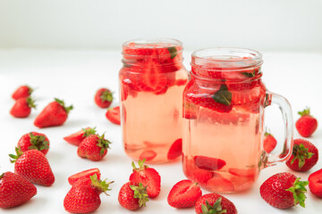 Healthy strawberry drink with berries. Diet drinks