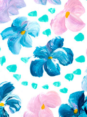 Abstract flowers,  creative abstract hand painted background, brush texture, summer pattern