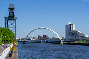 The Clyde Arc (Squinty Bridge),a road bridge spanning the River Clyde in Glasgow, Scotland.