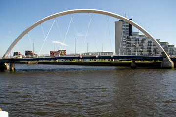Naklejka premium The Clyde Arc (Squinty Bridge),a road bridge spanning the River Clyde in Glasgow, Scotland.