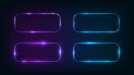 Neon rounded rectangle frame with shining effects 