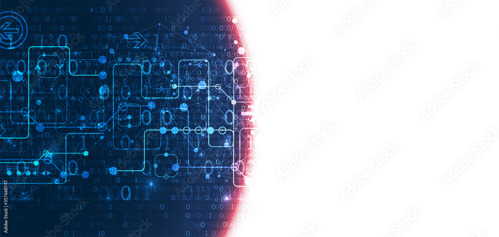 Wall mural abstract technology concept with binary code . circuit board, high computer color background. vector