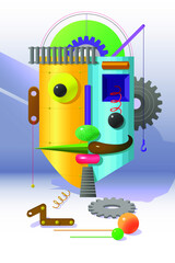 Vector graphics. A portrait consisting of different objects and details. The head of the robot from volumetric forms.