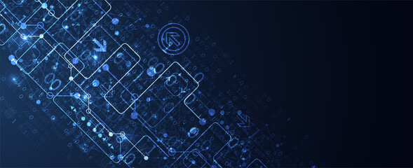 Abstract technology concept with binary code . Circuit board, high computer color background. Vector illustration with space for content, web - template, business tech presentation.