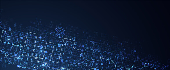 Abstract technology concept with binary code . Circuit board, high computer color background. Vector illustration with space for content, web - template, business tech presentation.